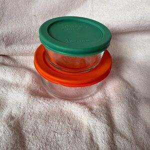 Pyrex Clear Glass Storage Containers Set Of Two; One Cup And Two Cups With Lids